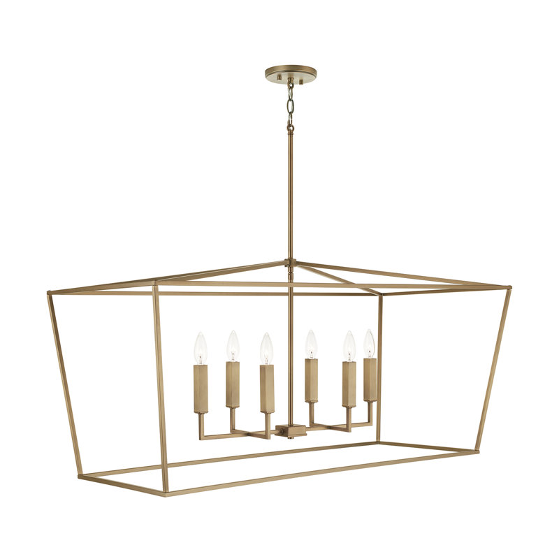 Dumas 6 - Light Dimmable Lantern Geometric Chandelier, Aged Brass