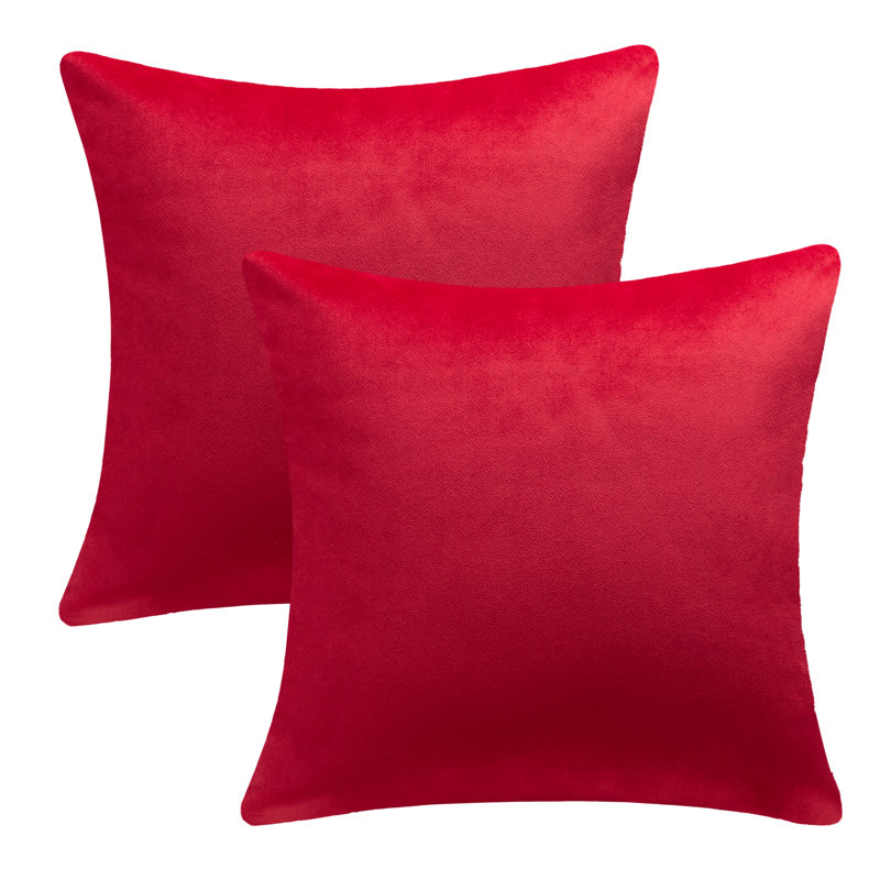 Coussins décoratifs en velours, coussin décoratif uni, Vin rouge, Polyester - paquet de 2, Carré 18 po x 18 po