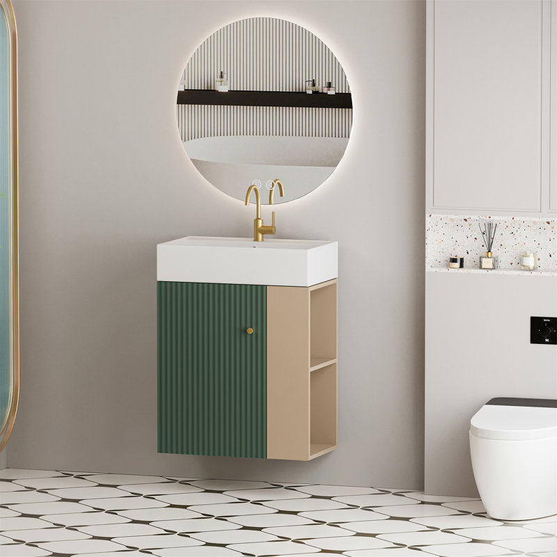 Meuble-lavabo mural 21,6 po avec lavabo en céramique, Vert