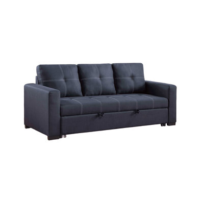 Sectional Sofa Pull Out Bed Living Room Couch Black Polyfiber Upholstered Tufted Convertible Sofa