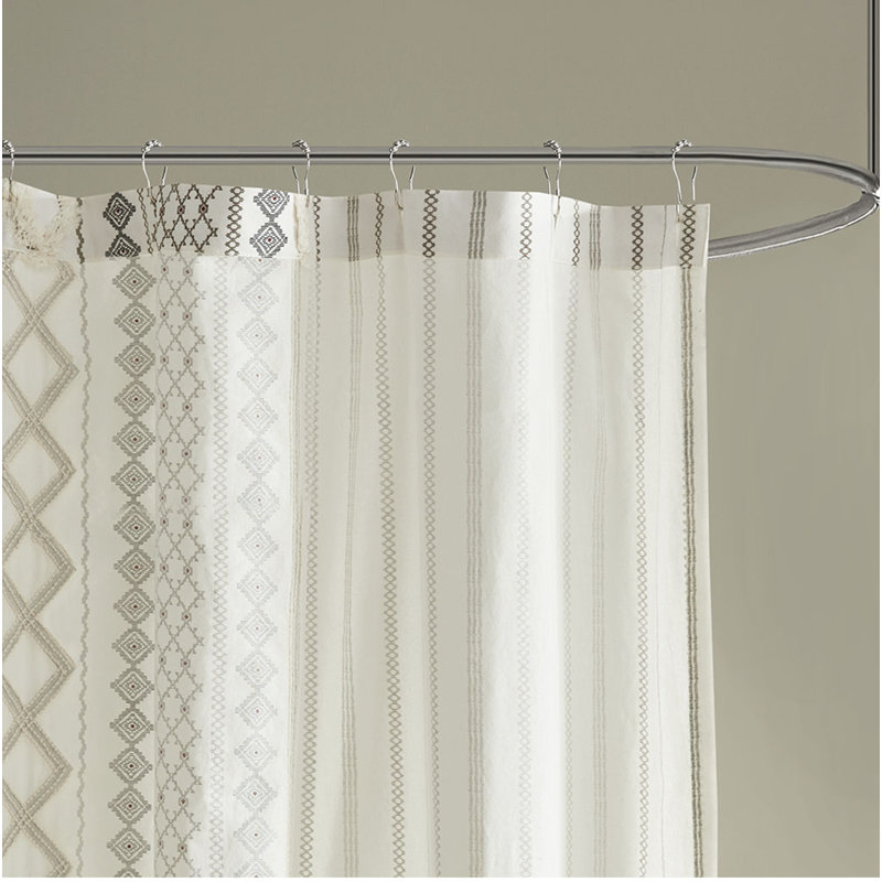 Cotton Printed Shower Curtain With Chenille
