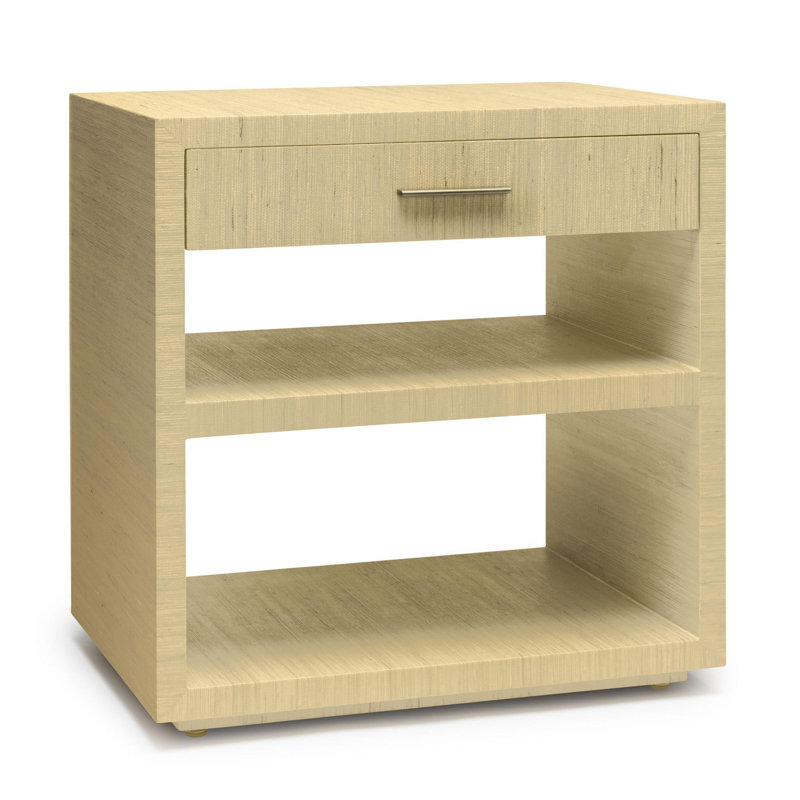 Livia 26'' W Solid Wood Nightstand, Natural/Champagne Silver