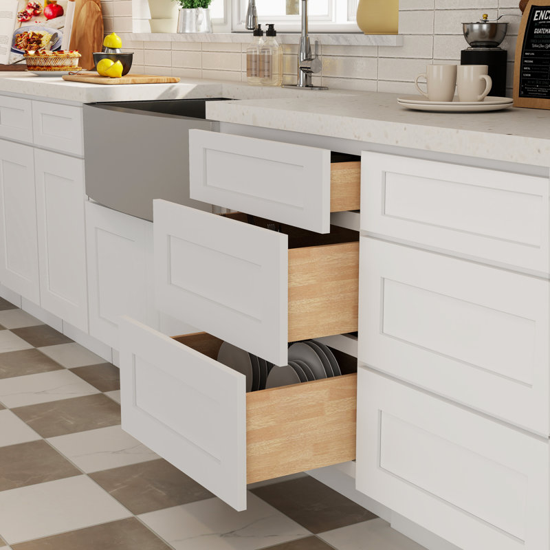 Armoire de cuisine avec 3 tiroirs H 34,5 po x P 24 po de la collection Casainc, Blanc, 24"
