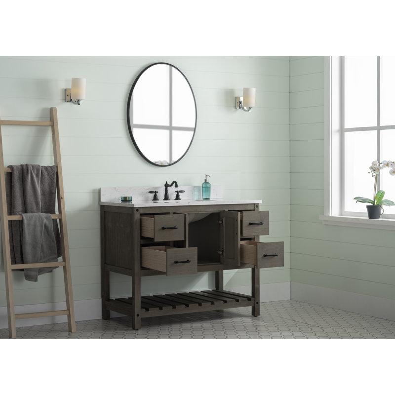 Radstock 42'' Single Bathroom Vanity with Top, Antique Gray, Carrara White