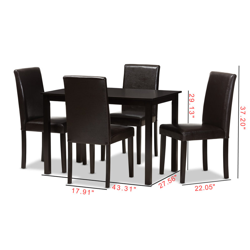 Kingswood 5-Pc Dining Set in Brown Faux Leather Upholstered, 37.2'' H X 17.91'' W X 22.05'' D