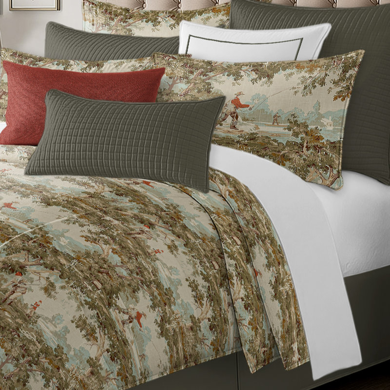 Greenwood Ivory/Red Linen Duvet Cover Set, California King Duvet + 2 King Shams