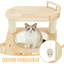 Arbre à chat moderne et robuste sans perçage – Structure en bois massif à plusieurs étages, tour à chat à 4 colonnes, 147 cm (57,9 po) pour les foyers avec plusieurs chats, niche ouverte, capsule spatiale et perchoir, mobilier d'intérieur en bois naturel pour animaux de compagnie