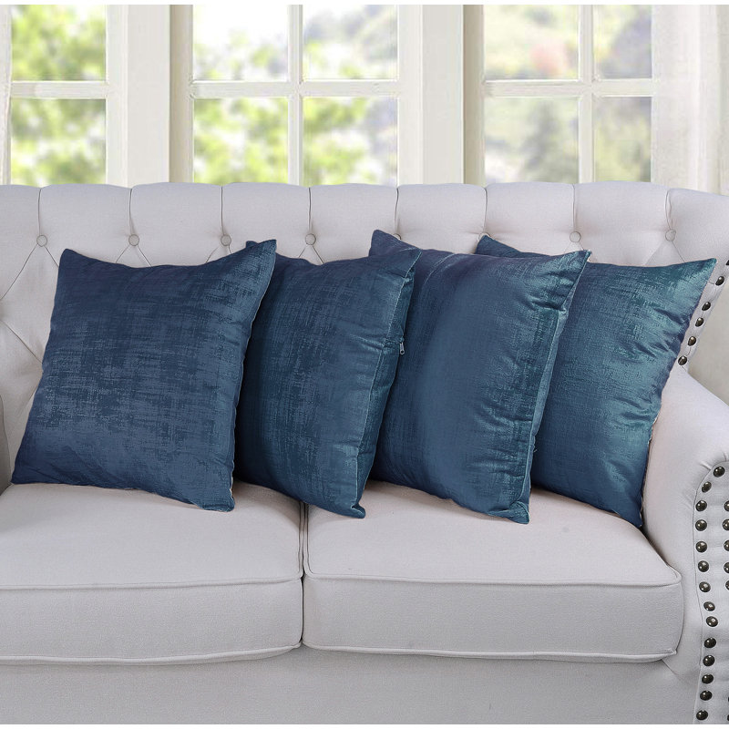 Textured Velvet Throw Pillow Cover, Majolica Blue