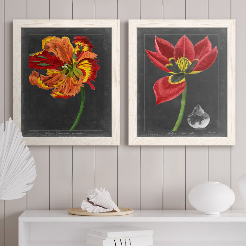 Midnight Tulip I - 2 Piece Painting, 20" H x 24" W x 1" D, White Framed Canvas, No Mat