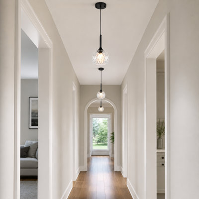 Luminaire suspendu moderne en verre transparent texturé 1 lumière (ensemble de 3)