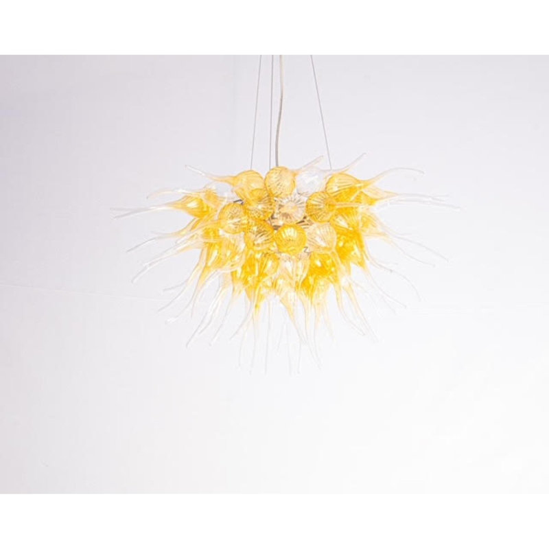Murana 6 - Light Chandelier, Amber/Brown/White, 19" H x 31" W x 31" D, Brushed Brass