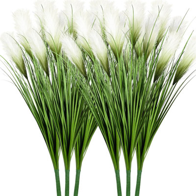 Artificial Plants 6 Pack Onion Tall Grass Greenery, Faux Fake Grass Shrubs Plant Flowers Wheat Grass For House Home Indoor Outdoor Office Room Gardening Indoor Décor-White