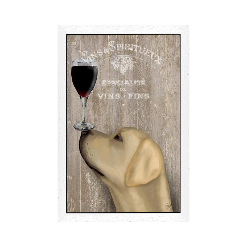 Dog Au Vine Yellow Labrador - Single Picture Frame Print on Canvas, White Framed