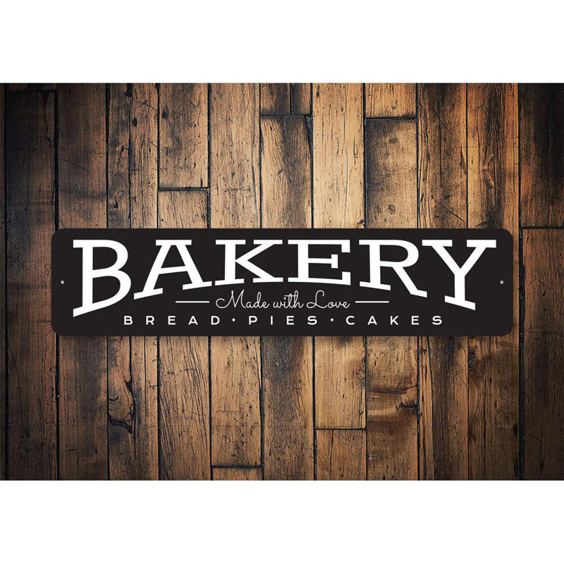 Enseigne en aluminium Made with Love Bakery, H 6 po x l 24 po x P 0,06 po