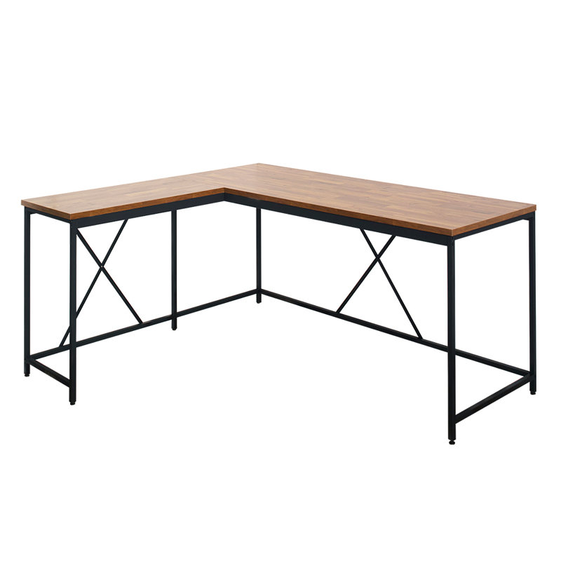 Bureau en forme de L, Acacia / noir