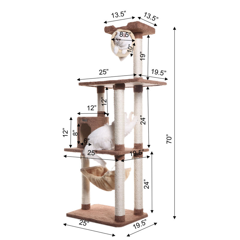 Tan Freestanding Cat Tree with Sisal Scratch Posts and Hammock