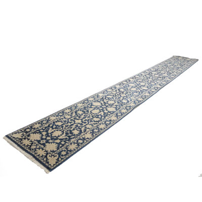 Muted Blue Floral Transitional 3x20 Oriental Runner Rug