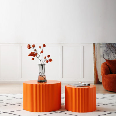 Dorismond 2 Piece Coffee Table Set MDF Nesting Table Handcraft Round Coffee Table for Living Room