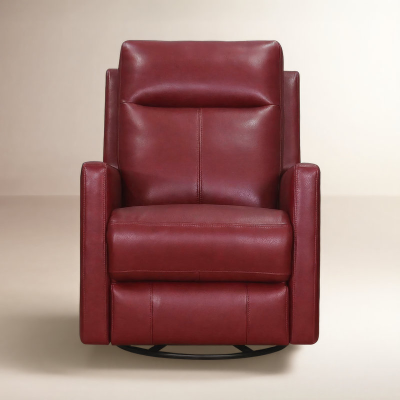 Ibis Power Headrest Top Grain Leather Swivel Glider Recliner, Vienna Cranberry Red