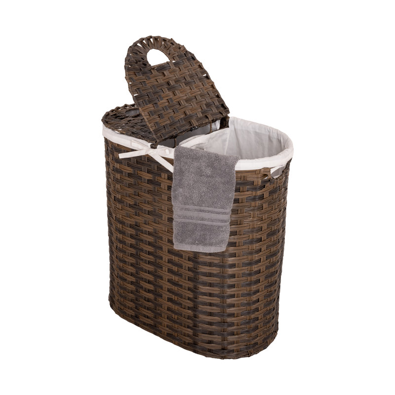 Handwoven Double Lidded Oval Hamper Sorter, Mocha Brown
