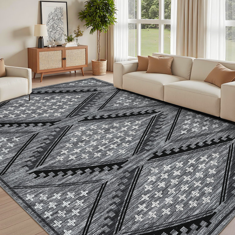 Washable Rugs for Living Room Boho Area Rugs Diamond Print Non Slip Large Kids Bedroom Carpet Farmhouse Indoor Stain Resistant Carpet for Dining Room Playroom