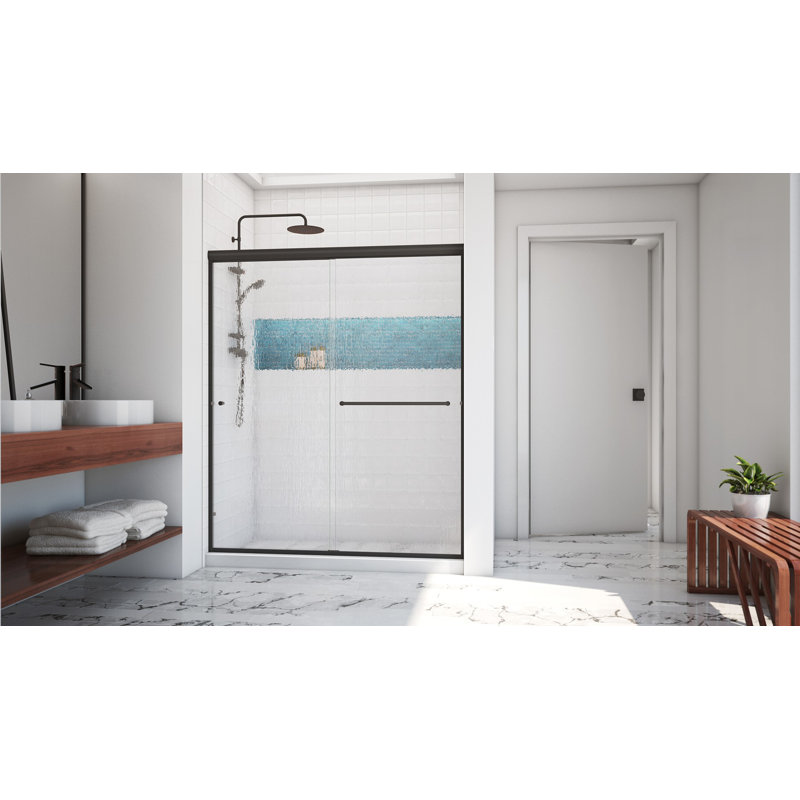 Ese 56" W x 76.38" H Bypass Semi-Frameless Shower Door, Left Opening, Anodized Oil Rubbed Bronze, Rain
