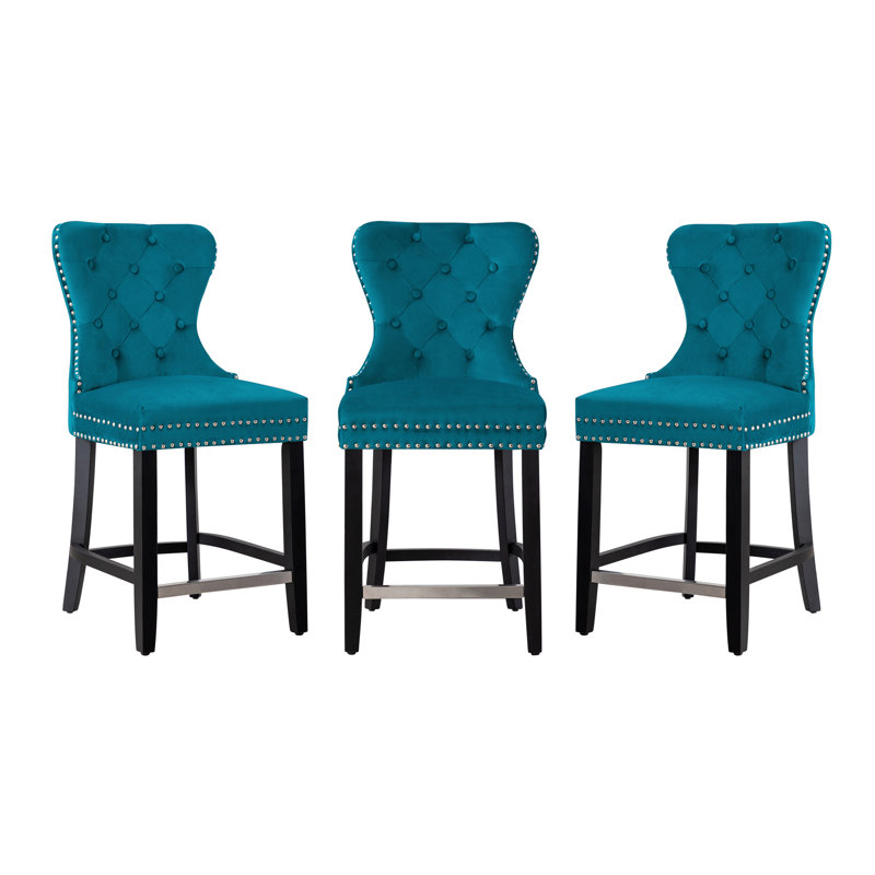 Tabouret de bar et de comptoir Kirsten, Tabouret de comptoir (siège d'une hauteur de 24 p, Bleu sarcelle, Noir
