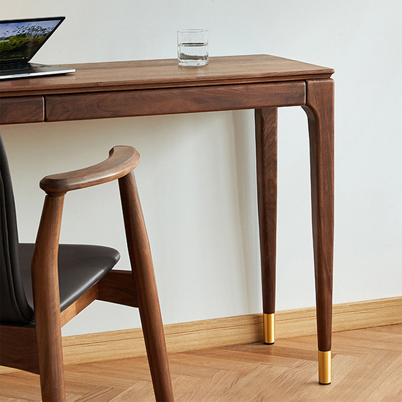 Bureau rectangulaire en bois massif avec tiroirs Walnut, Noyer, H 29,53 po x l 70,87 po x P 15,75 po