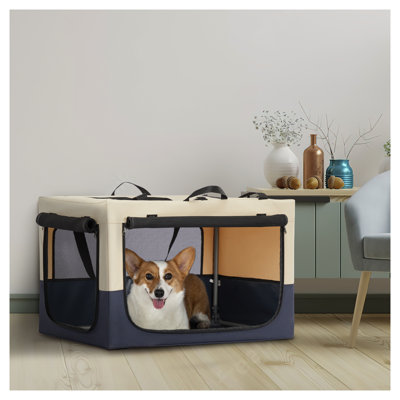 Portable Soft-Sided Dog Crate with 3-Door Design - Foldable Oxford Fabric Pet Travel Carrier & Kennel