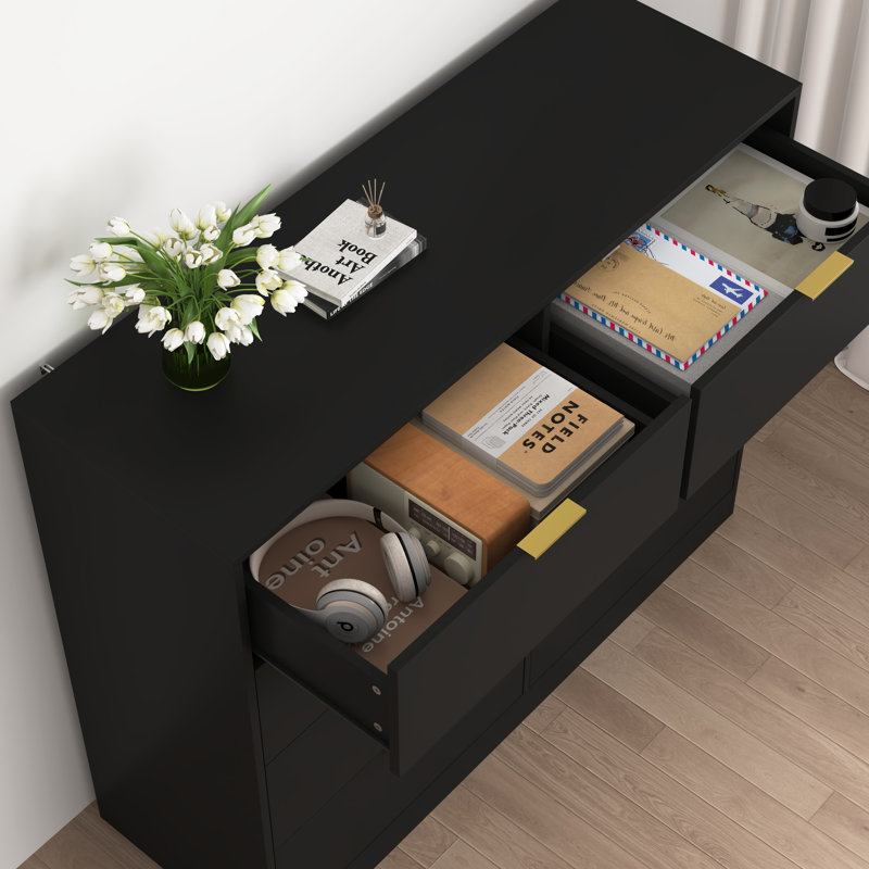 Commode double à 8 tiroirs 47,2 po Gianna, Noir