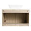 Meuble-lavabo mural moderne - lavabo en céramique, expérience douce et douce avec le lavabo. Fixé, aspect chêne blanc, porte silencieuse, armoire fonctionnelle