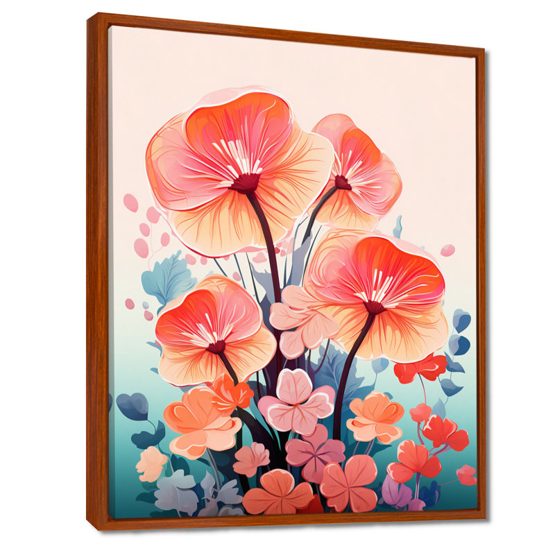 Charmante fleur de marguerite rouge en fleurs - Art mural marguerite, Toile avec cadre flottant brun