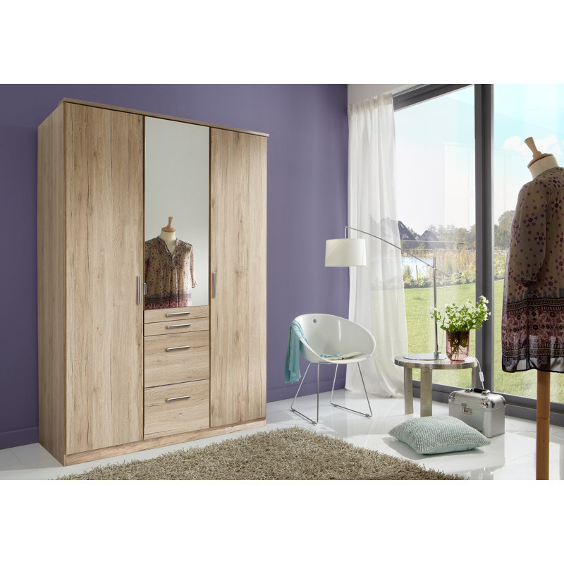 Faustus 3 Door Manufactured Wood Wardrobe, Oak