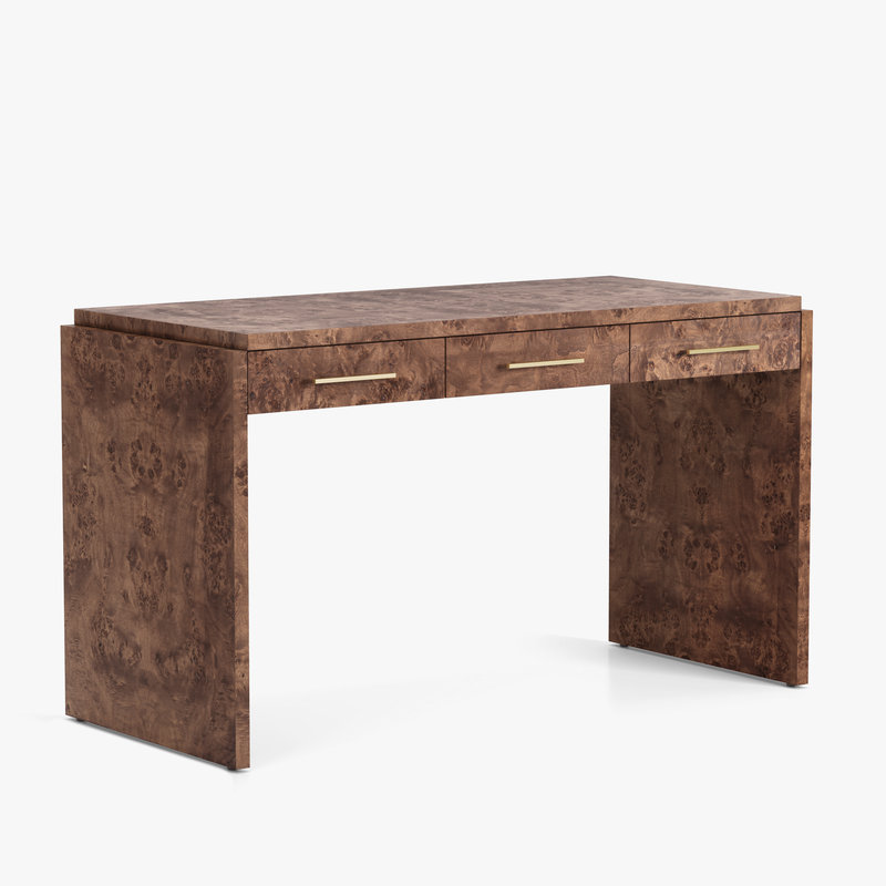 Wesley Modern Burl Wood Desk, Dark Burl
