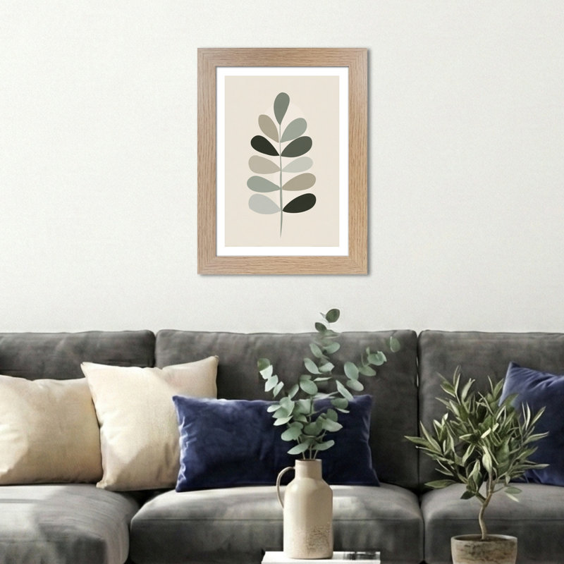 Nordic Fern Wall Art - Minimal Scandinavian Botanical Home Decor, Abstract Sage & Beige Composition, Giclee Art Print 1 Piece Wall Art
