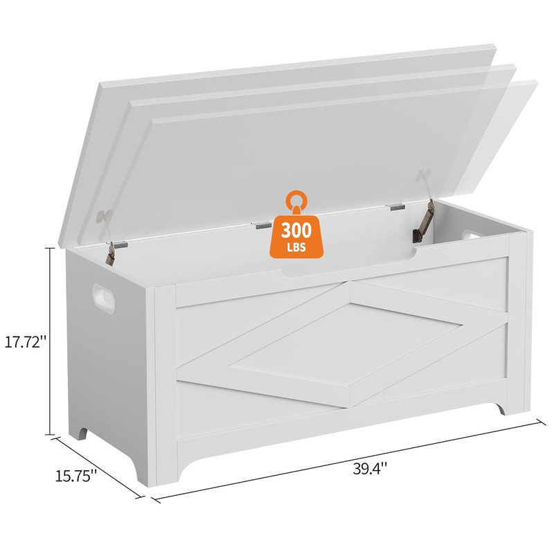 39.4" Storage Chest, Wooden Storage Bench with Safety Hinges, Easy Assembly, Large Toy Chest for Entryway, Living Room, Bedroom