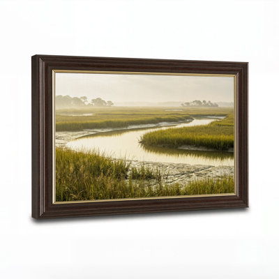 «Misty Marsh Landscape with Winding Creek», art mural sur toile