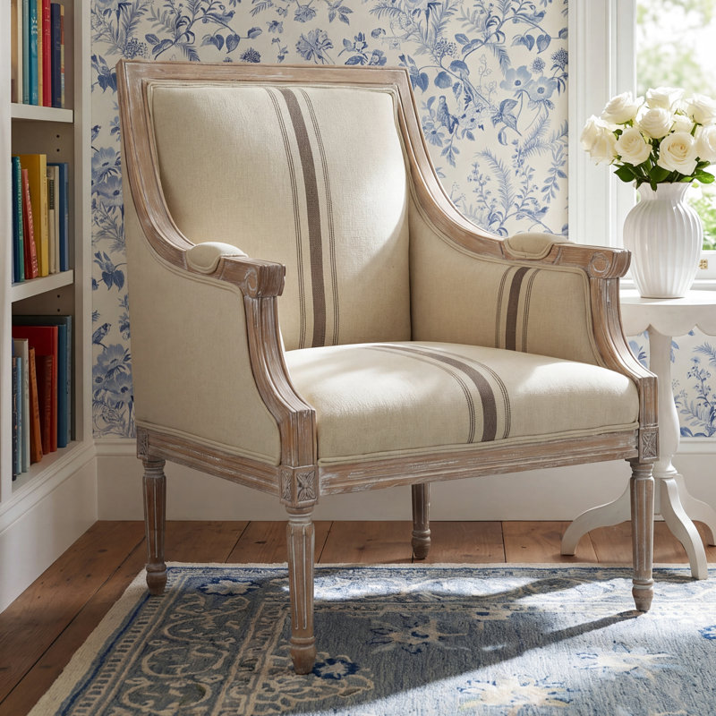 Rowena Upholstered Armchair, Blue Striped