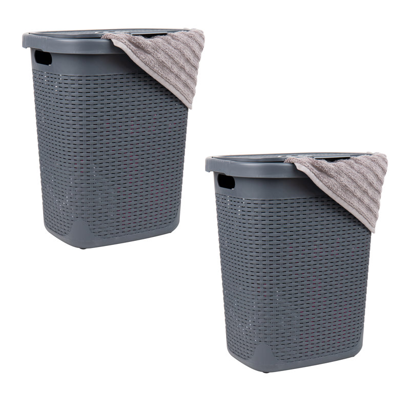  50L Slim Laundry Hamper, Clothes Basket, Lid, Plastic, 17.65" L x 13.75" W x 21" H, Gray