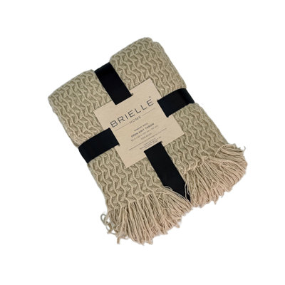Knitted Throw Winding Wave Pattern Antique Ivory 50 X 60 Inches