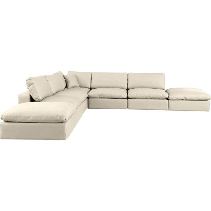Hisayoshi Upholstered L-Shaped Sectional Reversible, Cream Vegan Leather