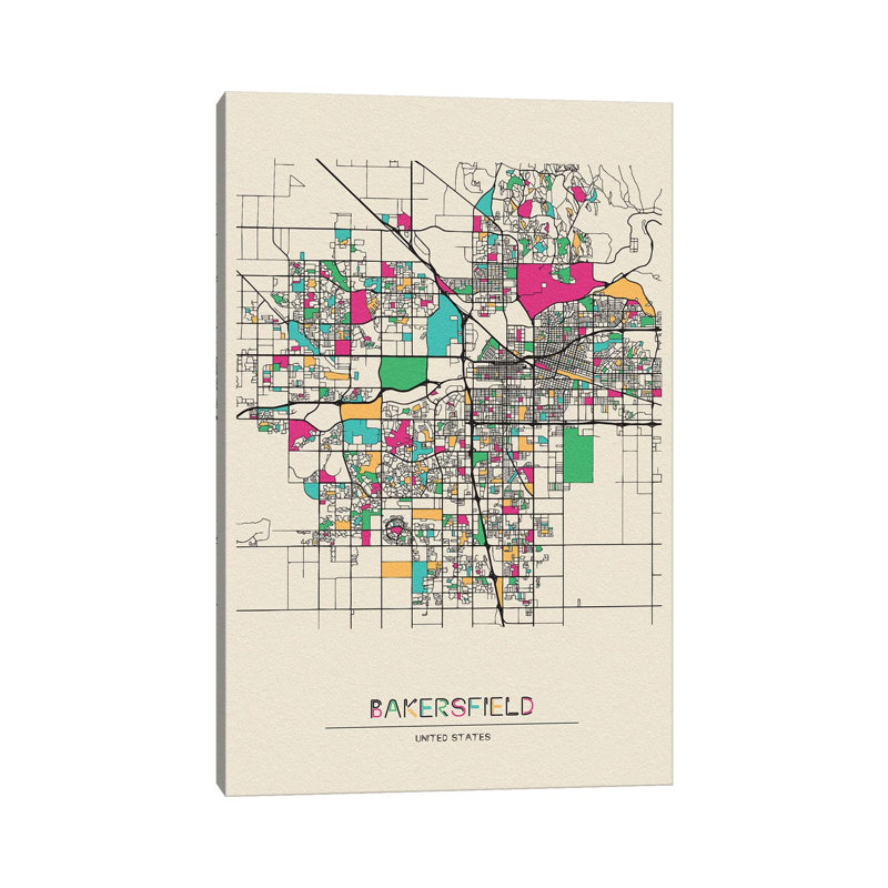 «Bakersfield, California Map» par Ayse Deniz Akerman - impression sur toile tendue, H 60 po x l 40po x P 1,5 po