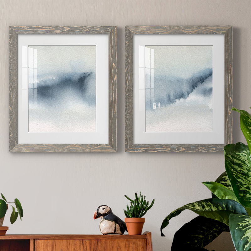 Summer Rain I - ensemble de 2 peintures, H 20 po x l 34 po x P 1,5 po, Cadre en papier gris