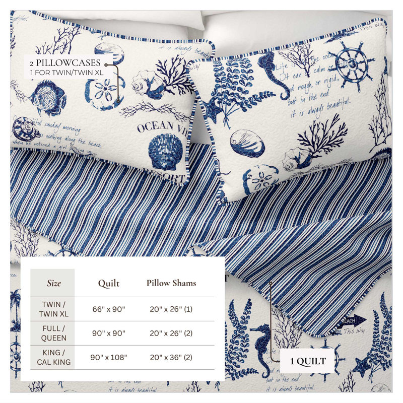 Catalina Twin Reversible Navy Blue Microfiber Quilt Set