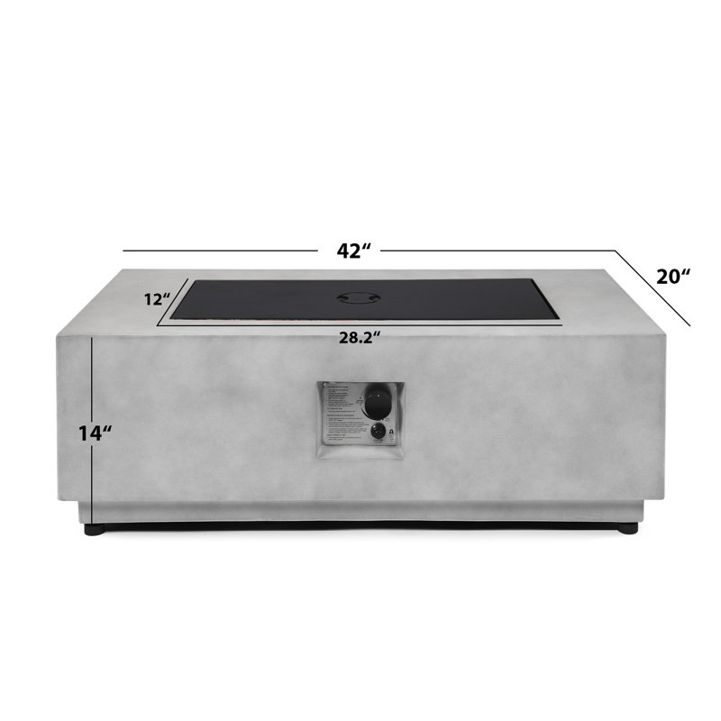 Foyer de table rectangulaire 42 po au propane avec pierres et housse de pluie - Foyer d'extérieur au gaz 50 000 BTU pour patio ou terrasse