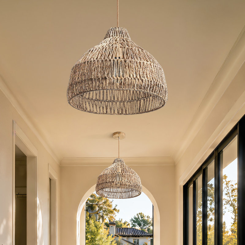 Arthav 1 - Dreamy Palm Fibers Pendant Light - Natural Dome 1-Light Polished Handwoven Dimmable Hanging Light For Kitchen Island, Kitchen, Dining Room, Living Room or Bedroom in Boho, Country, Farmhouse, Modern Farmhouse & Mid-Century Modern Style