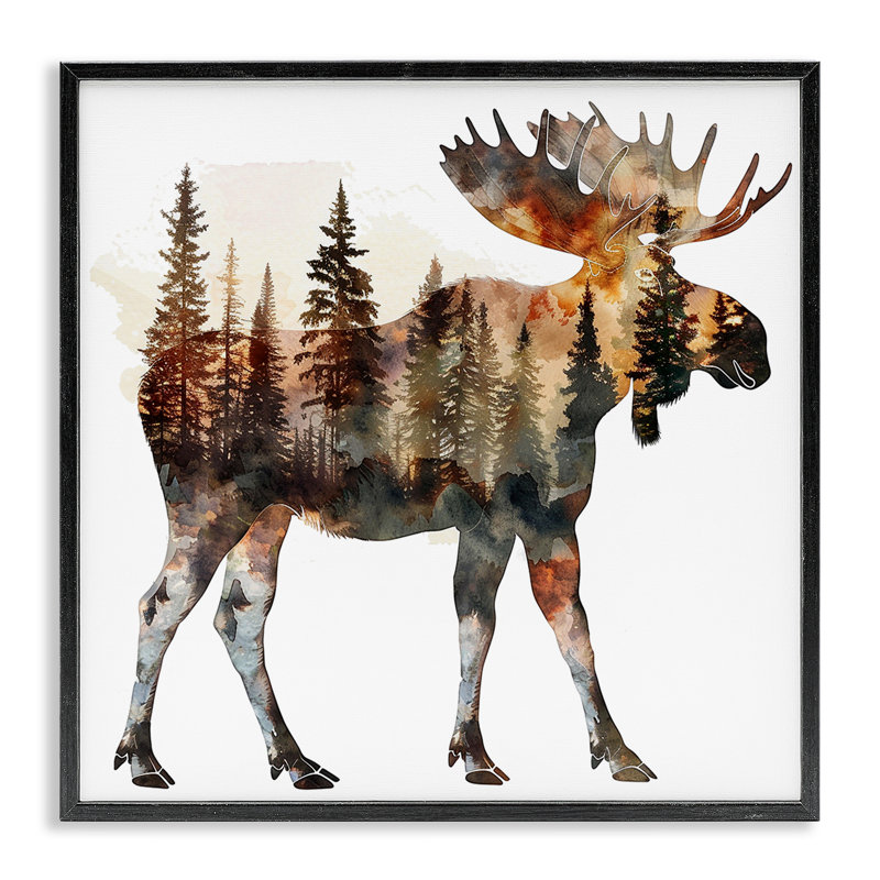  «Moose Forest», estampe numérique par LSR Design Studio, H 12 po x l 12 po, Giclée encadrée noir minuit