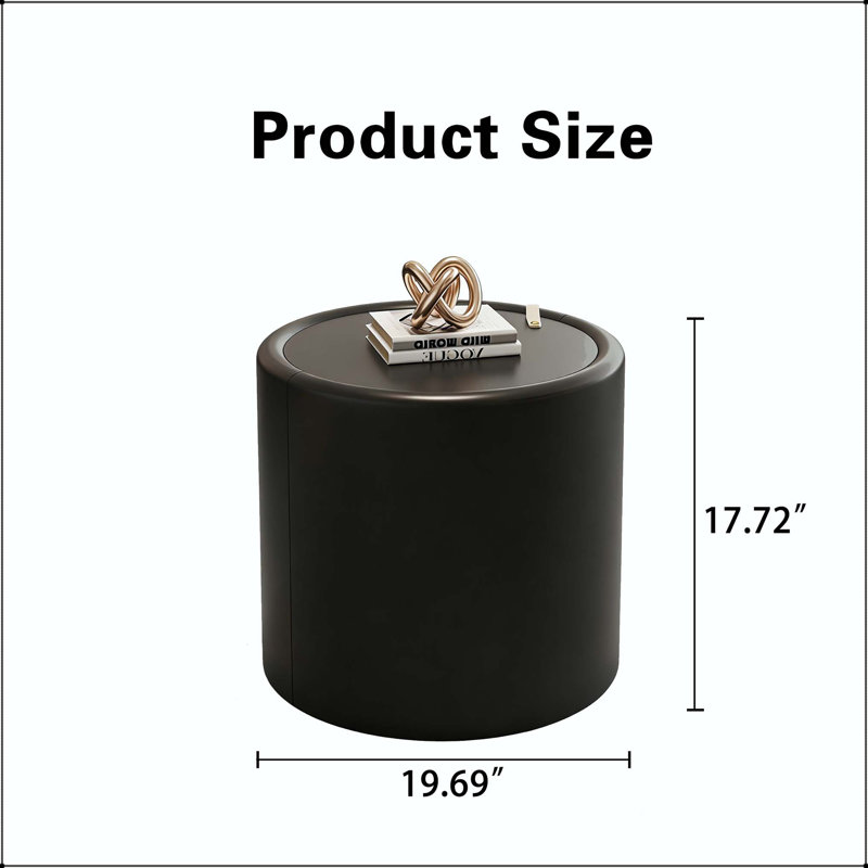 Table basse ronde noire - Plateau en verre trempé avec rangement dissimulé, sans assemblage, 17.72" H x 19.69" W x 19.69" D