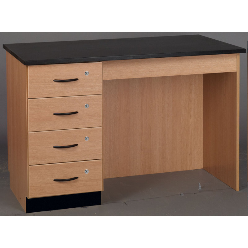 Poste de travail scientifique, Stratifié, Noir / chêne clair