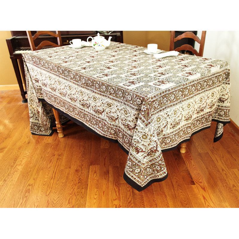 Cody-Paul Floral 100% Cotton Tablecloth, Gray, 90" x 60"